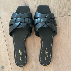 YSL black woven leather sandals, size 39.5 in very good condition